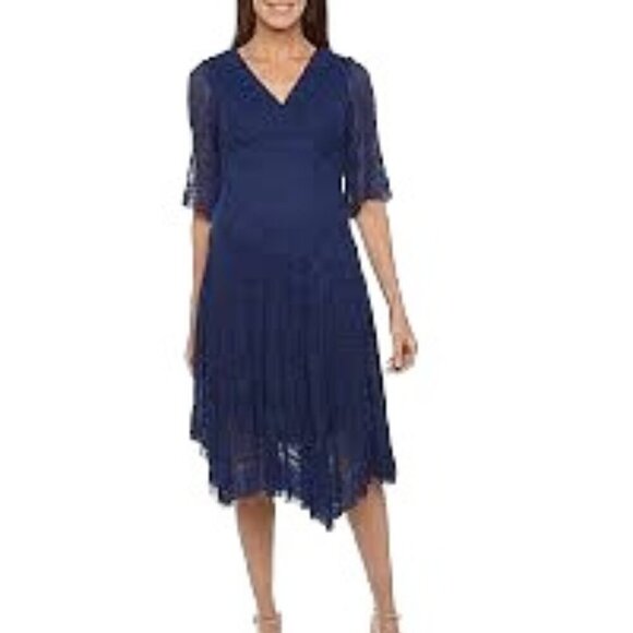 Rabbit Rabbit Rabbit Women's Navy Blue Lace Dress Elbow Length Sleeves Size 12 - Picture 1 of 12